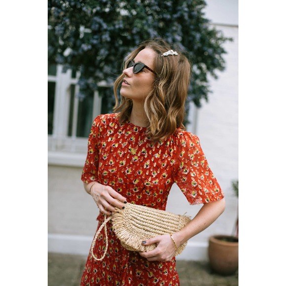 NEW L.K. BENNETT WOMEN’S SIZE 14 EVE CRANBERRY SHORT SLEEVE SILK DRESS - Picture 3 of 11